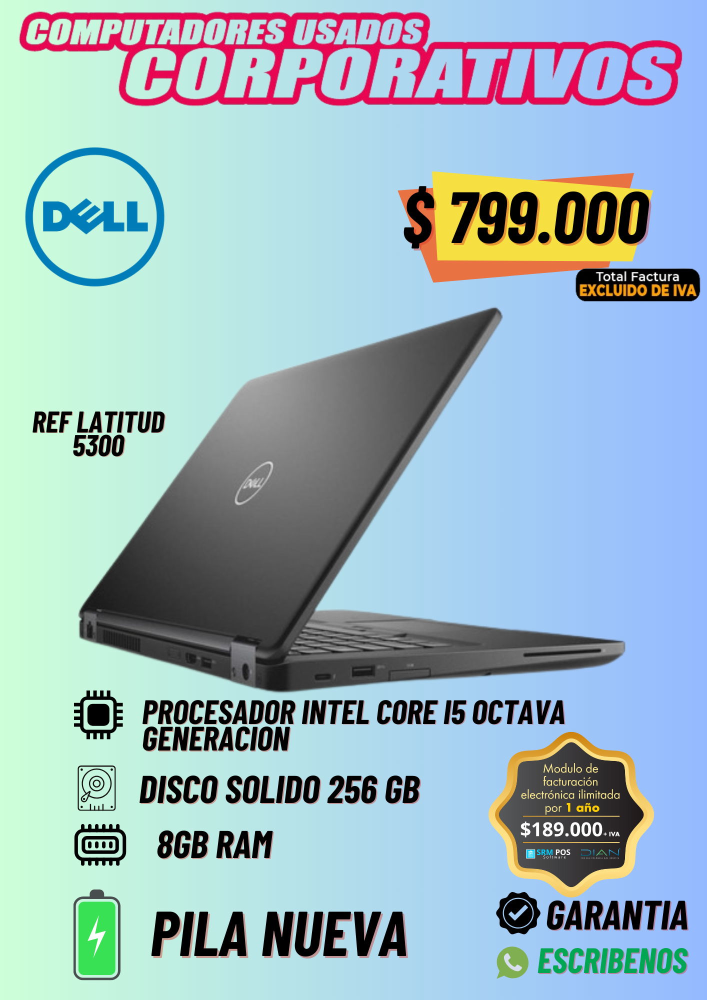 Dell Latitud 5300  INTEL®CORE™ I5 octava Pila nueva